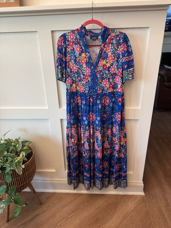 Gigio Dresses & Skirts - GiGiO Blue Multicolor Floral Tiered Boho Midi Dress